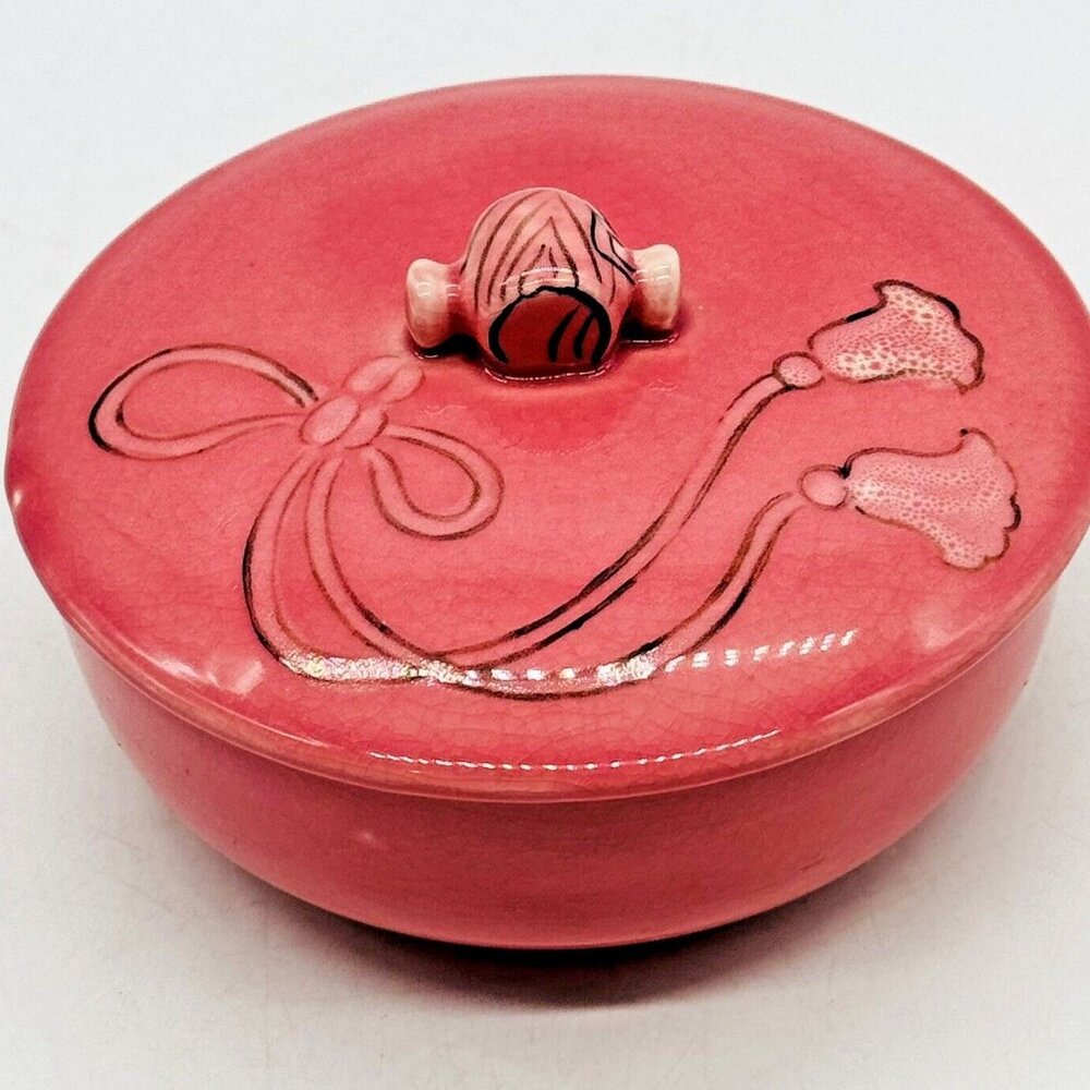 Moriyama Hand Painted Covered Dish Bowl Powder Jar Rose Japan Floral Vintage